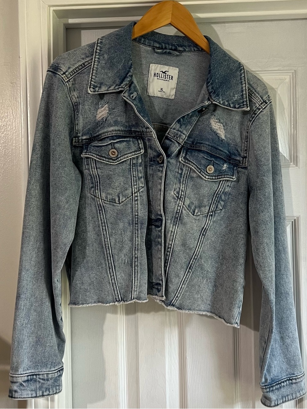 Hollister Women's Acid-Wash Cropped Denim Jacket - Light Blue Gray